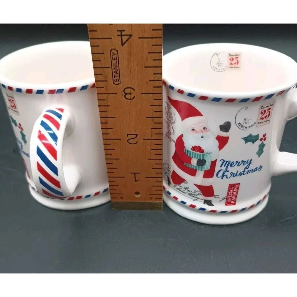 Sur La Table Santa Claus Post Card Mugs Child Hot Chocolate Espresso 8 Oz